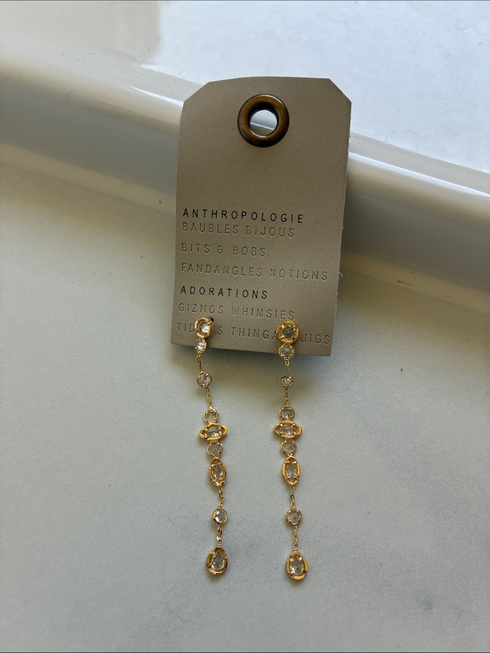 Anthropologie Gold Chain Crystal Drop Earrings